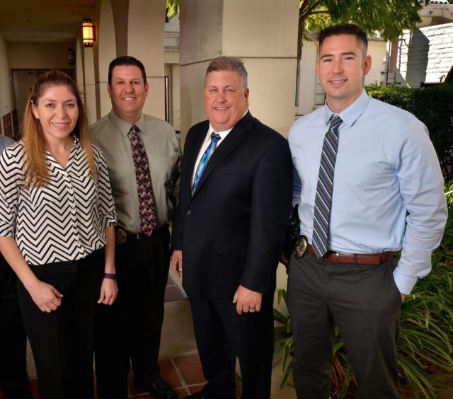 Fullerton Police from left, Cpl. Eric Song, Patricia Arevalo, Sgt. Dan Castillo, Lt. Andrew Goodrich and Cpl. Donny Blume. Photo by Steven Georges/Behind the Badge OC & Paid for by Fullerton Taxpayers